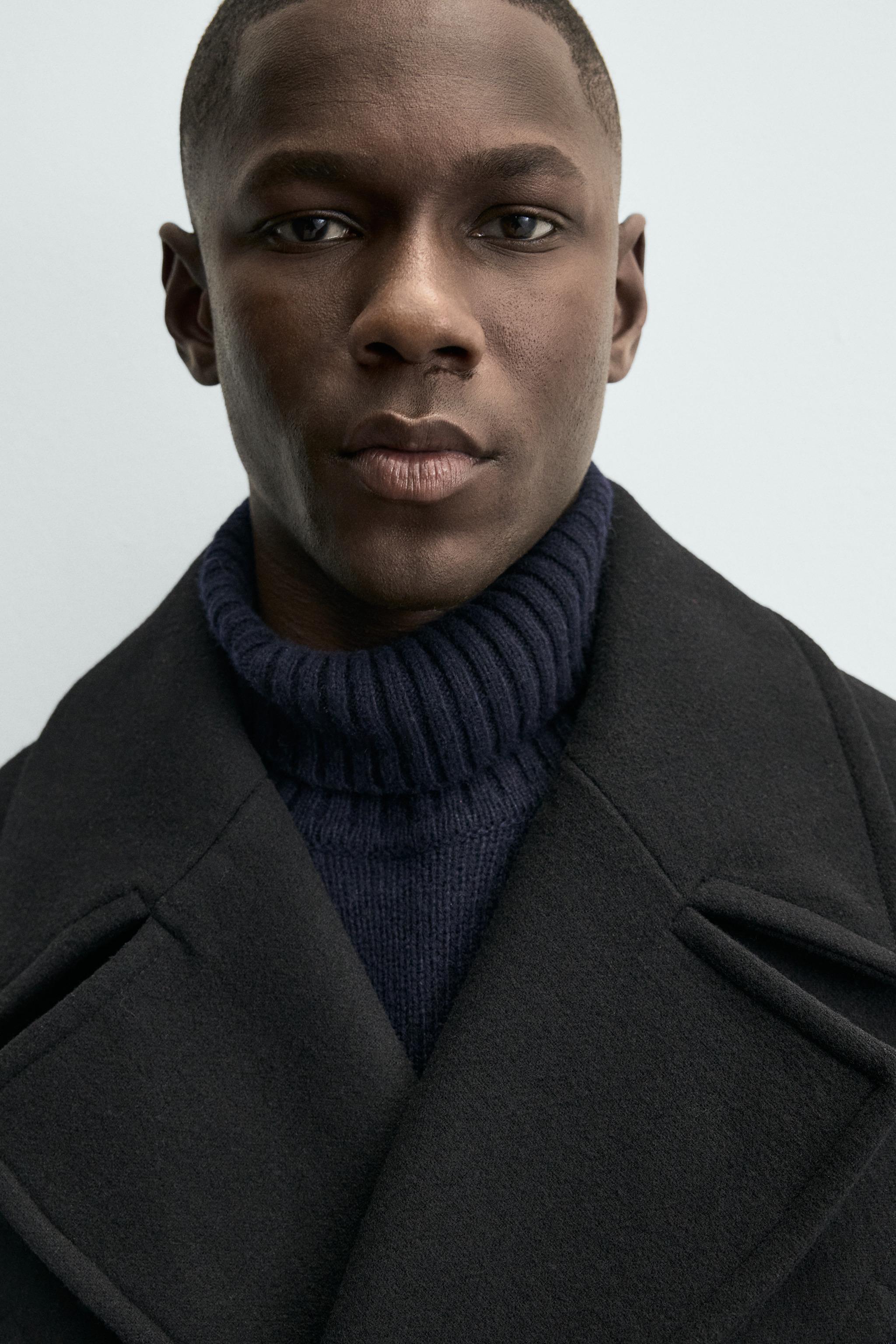 ポケット付きダブルブレストピーコート - ブラック | ZARA Japan / 日本