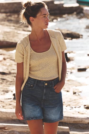 Zara SEQUIN KNIT CARDIGAN - Butter