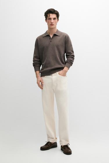 Zara Cotton knit polo sweater with button details - brown vigore - Image 0