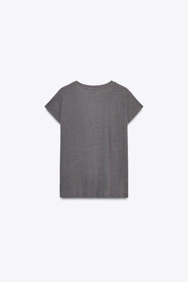 COTTON - LINEN BLEND T-SHIRT - Charcoal by Zara - Image 4