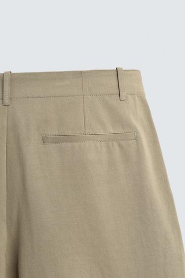 SHORT RELAXED FIT EN COTON ET LIN - brun de Zara - Image 9