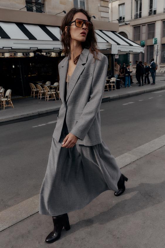 HERRINGBONE BLAZER WITH SHOULDER PADS