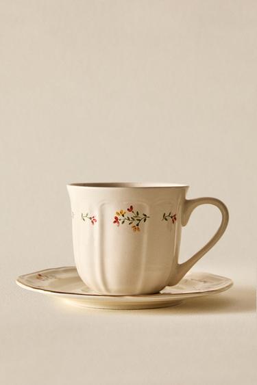 TASSE THÉ ET SOUCOUPE PORCELAINE FLORALE - Crème de Zara - Image 5