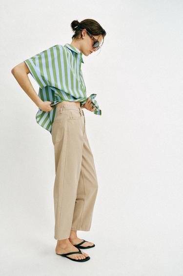 PANTALON BARREL À RAYURE PLISSÉE - Camel clair de Zara - Image 3