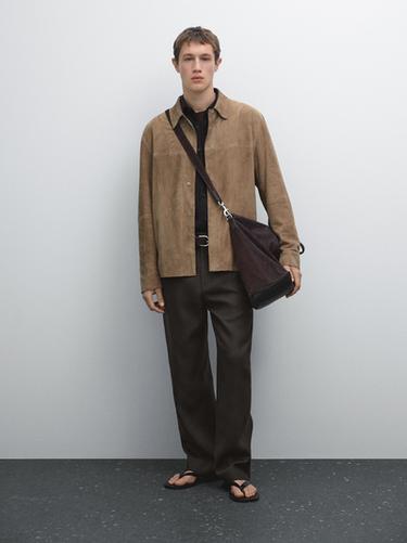 Zara Suede leather overshirt - Mink - Image 0