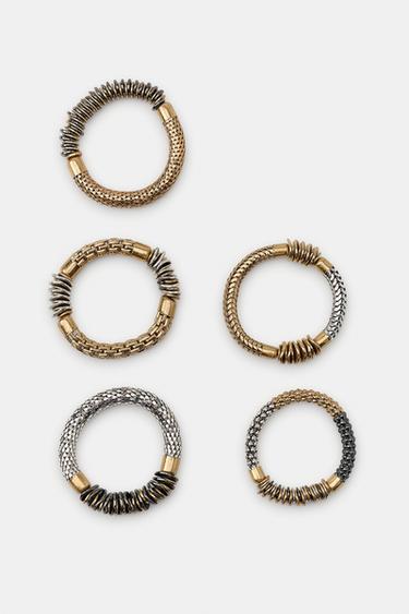 LOT DE 5 BRACELETS ÉLASTIQUES À PIÈCES MÉTALLIQUES - Or / Argent de Zara - Image 2