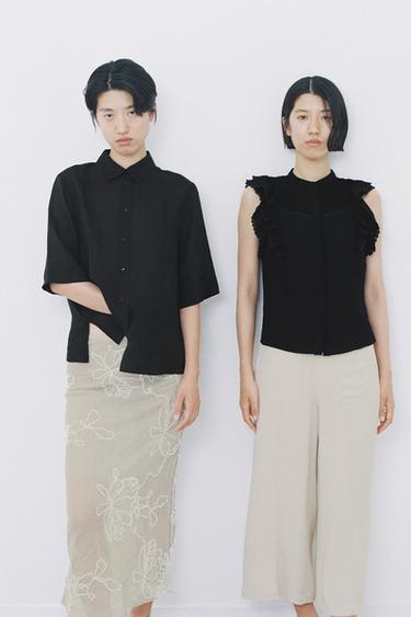 Zara 浪漫風荷葉邊罩衫 - 黑色