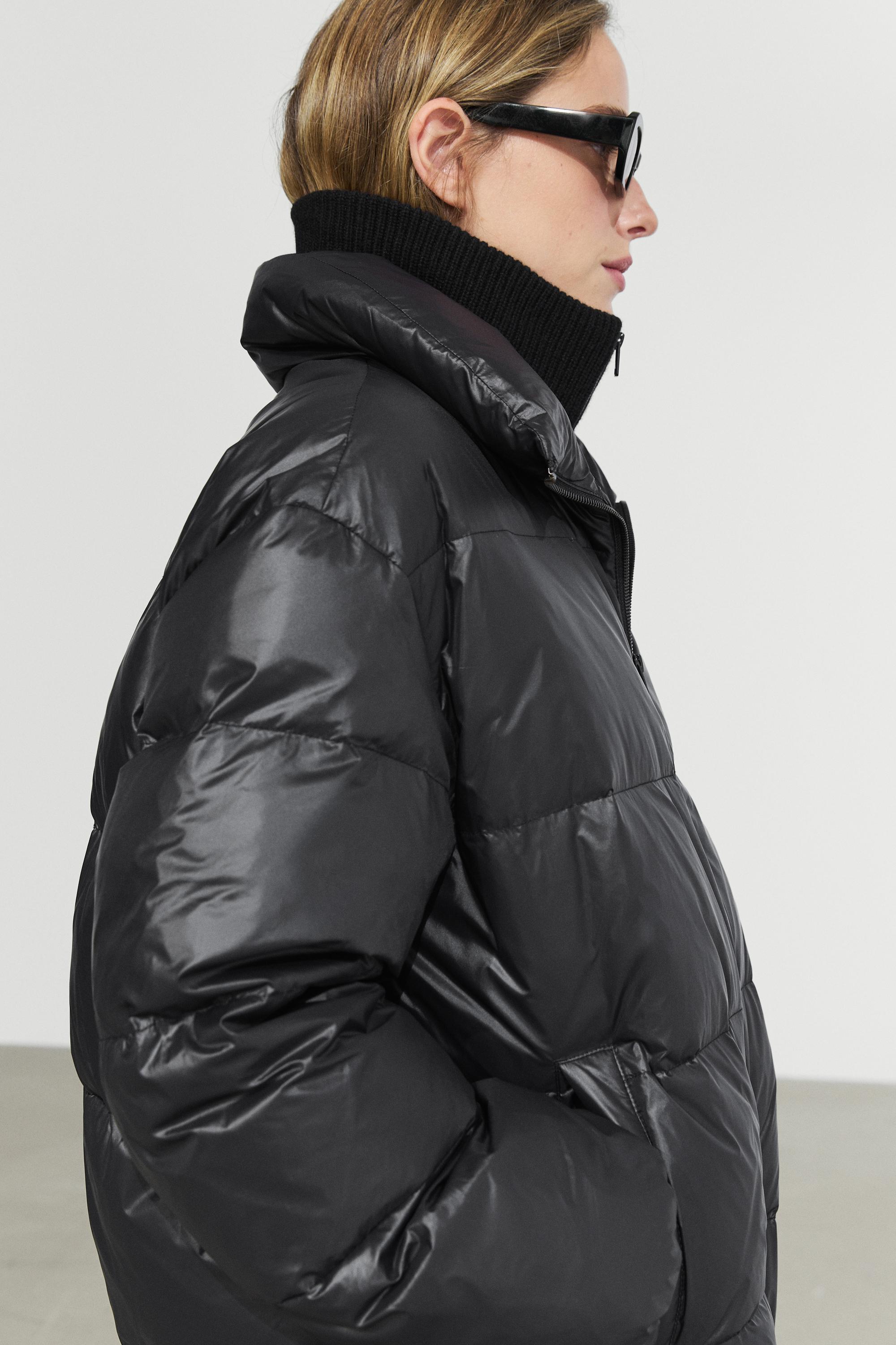 Veste doudoune col montant en tissu combiné