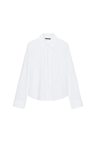 قميص بوبلين لؤلؤي - أبيض الخاص بـ Zara