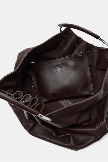 RIGID STRAP LEATHER BUCKET BAG - Brown by Zara - Image 6