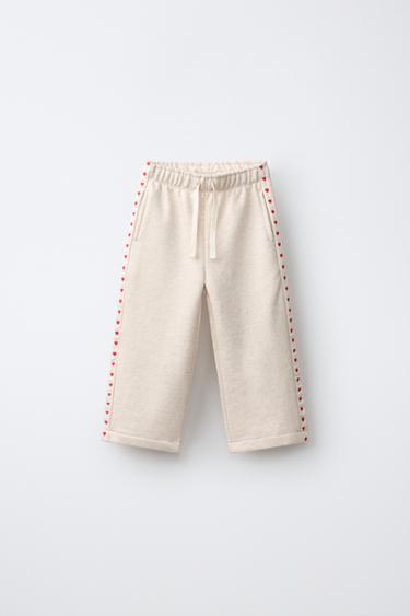 HEART-PRINT TAPE WIDE-LEG TROUSERS - Sand / Marl by Zara