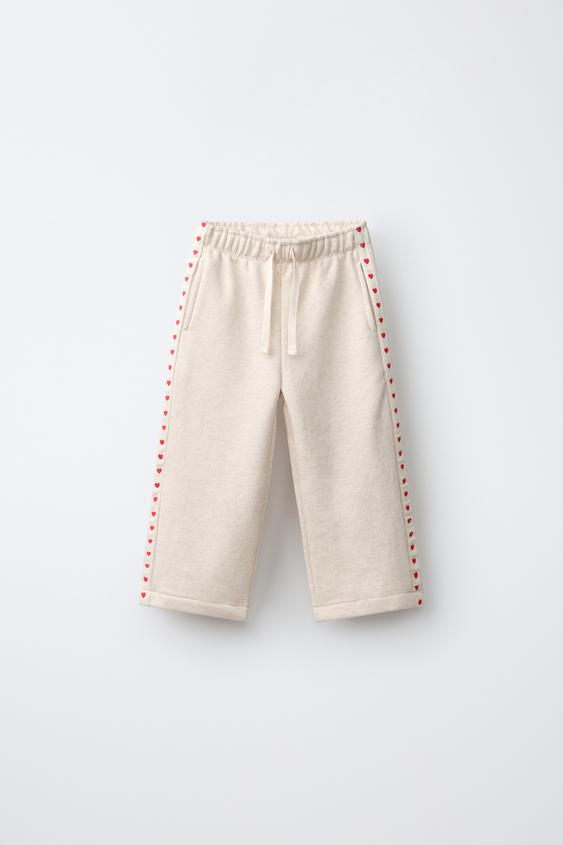 HEART-PRINT TAPE WIDE-LEG TROUSERS - Sand / Marl by Zara - Image 0