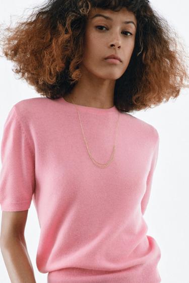 100% WOOL SHORT SLEEVE JUMPER - Bubble gum by Zara - Image 4