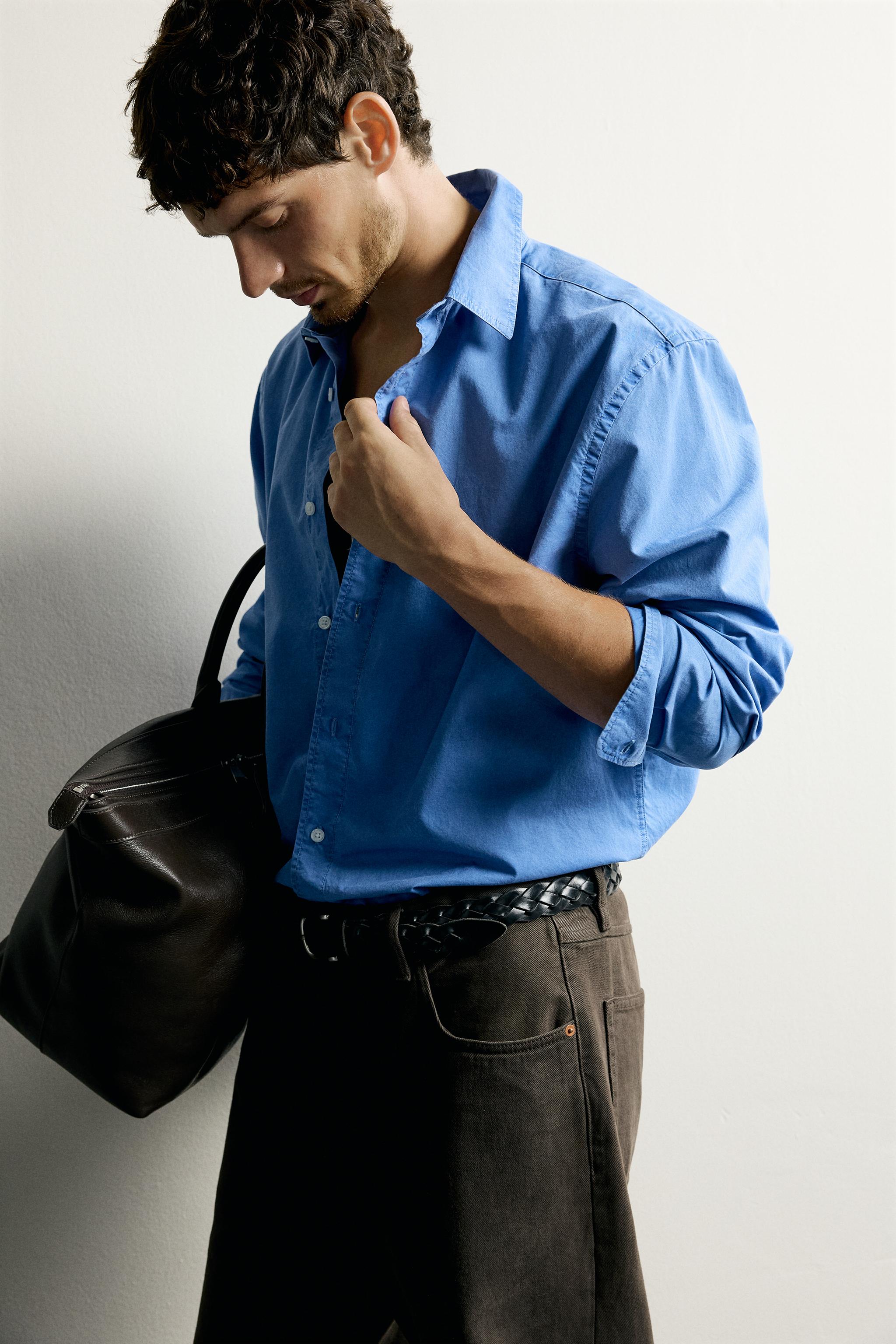 WASHED RELAXED-FIT SHIRT — Faded blue