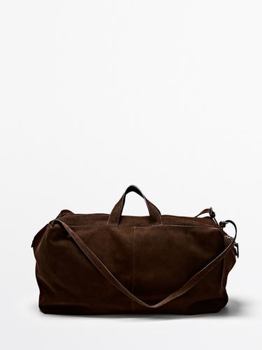 Sac duffle maxi en cuir finition daim - Marron de Zara - Image 0