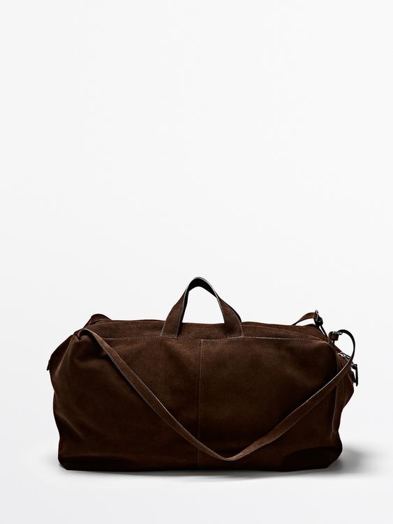 Suede leather maxi duffle bag