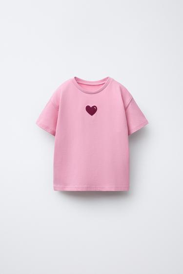 CAMISETA BORDADO Y TEXTO - Rosa medio de Zara