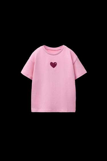 CAMISETA BORDADO Y TEXTO - Rosa medio de Zara