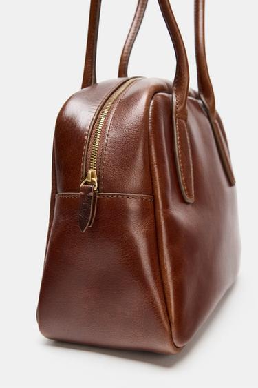 LEATHER BOWLING BAG - Dark tan by Zara - Image 4