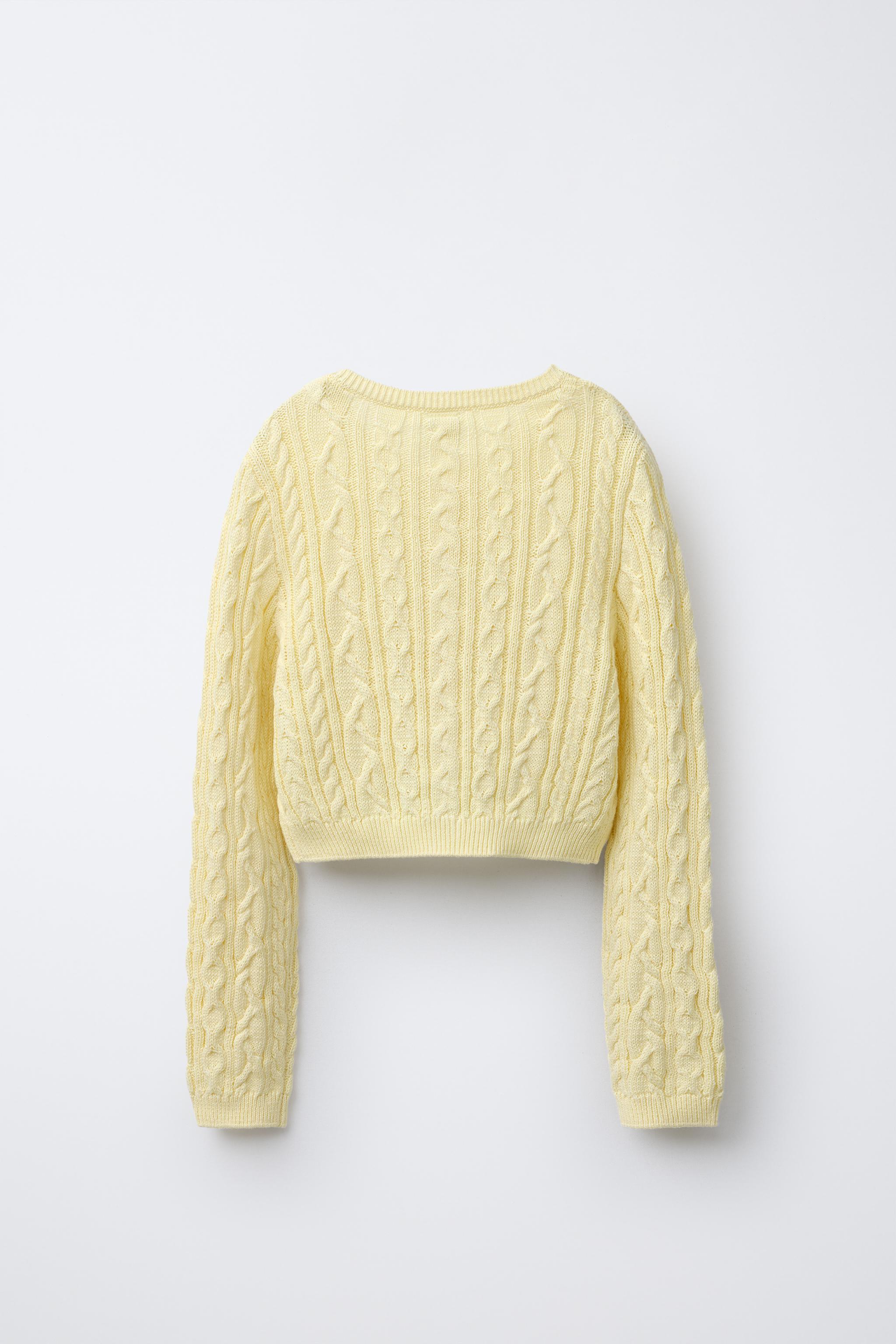 Cable Knit Zara Sweater With Puff Sleeves ZARA Cream Chunky Knit