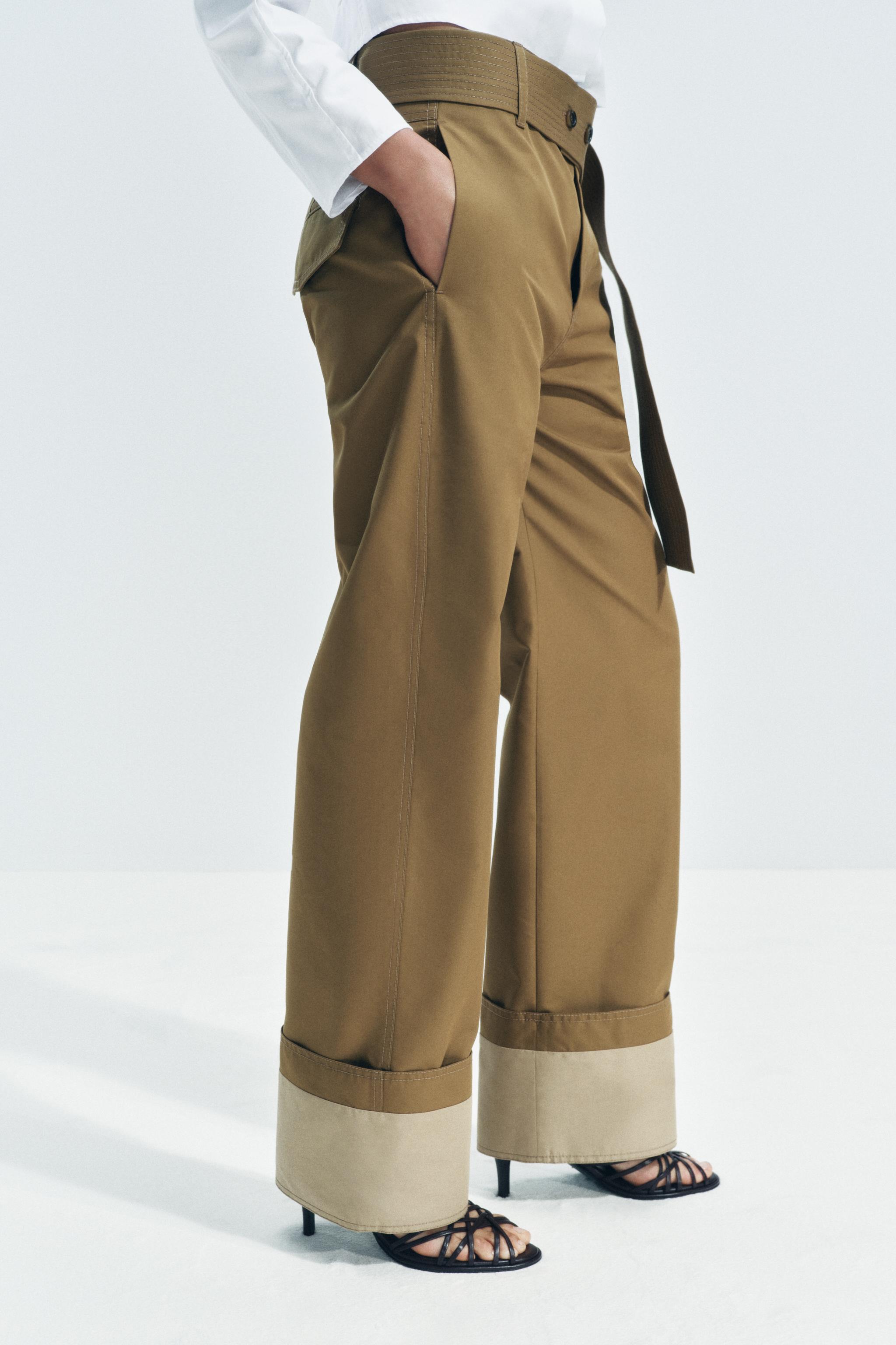 BELTED TWILL PANTS ZW COLLECTION - Olive green | ZARA United States