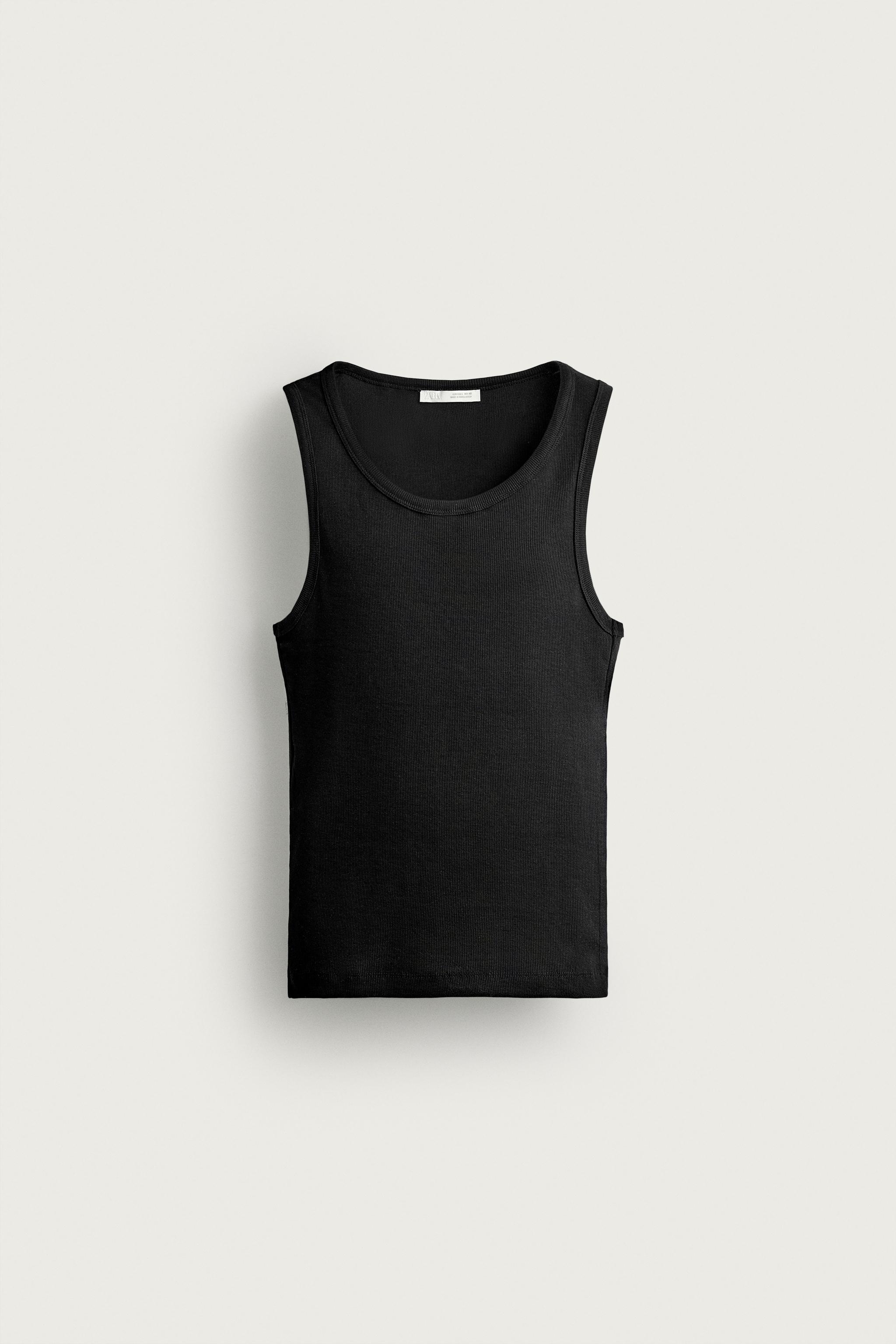BASIC RIBBED TANK TOP — Black