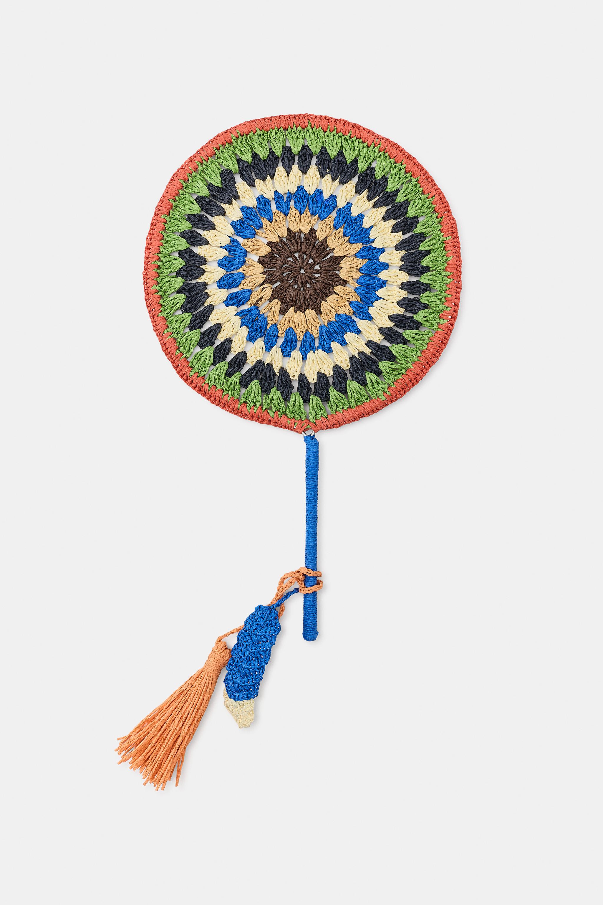 WOVEN TASSEL FAN — Bluish