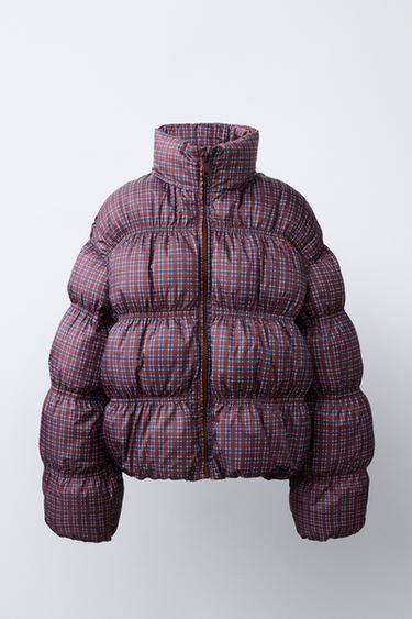 CHECKED QUILTED JACKET — Burgundy 1