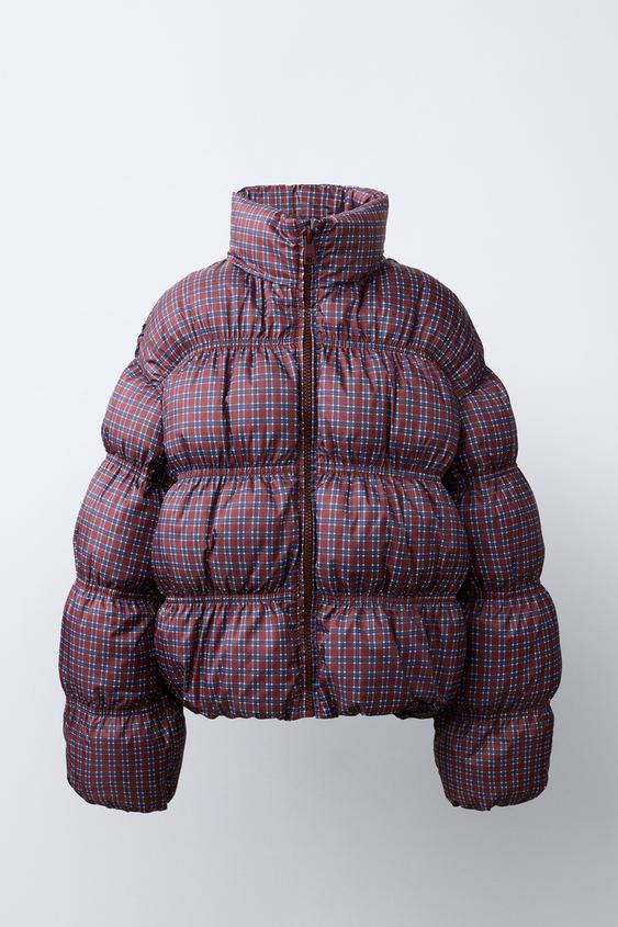 CAZADORA ACOLCHADA ESTAMPADO CUADROS - Burdeos de Zara - Imagen 0