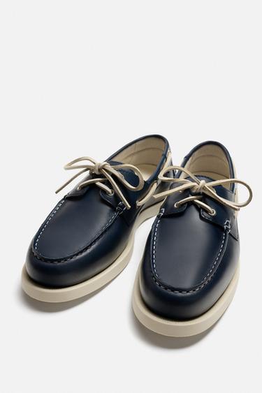 CHAUSSURES BATEAU EN CUIR - Bleu de Zara - Image 4
