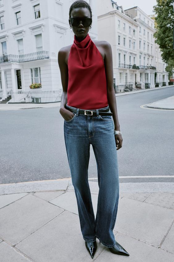 SATIN HALTER TOP - Mid-red by Zara - Image 0