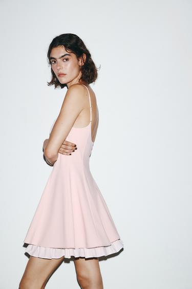 Zara SHORT STRIPED DRESS - Pastel pink