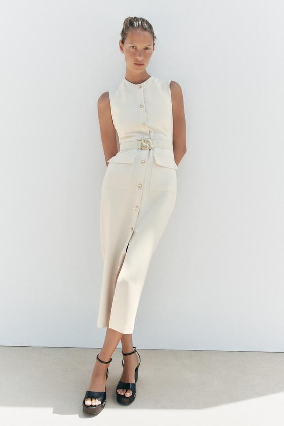 CREPE MIDI DRESS WITH BELT