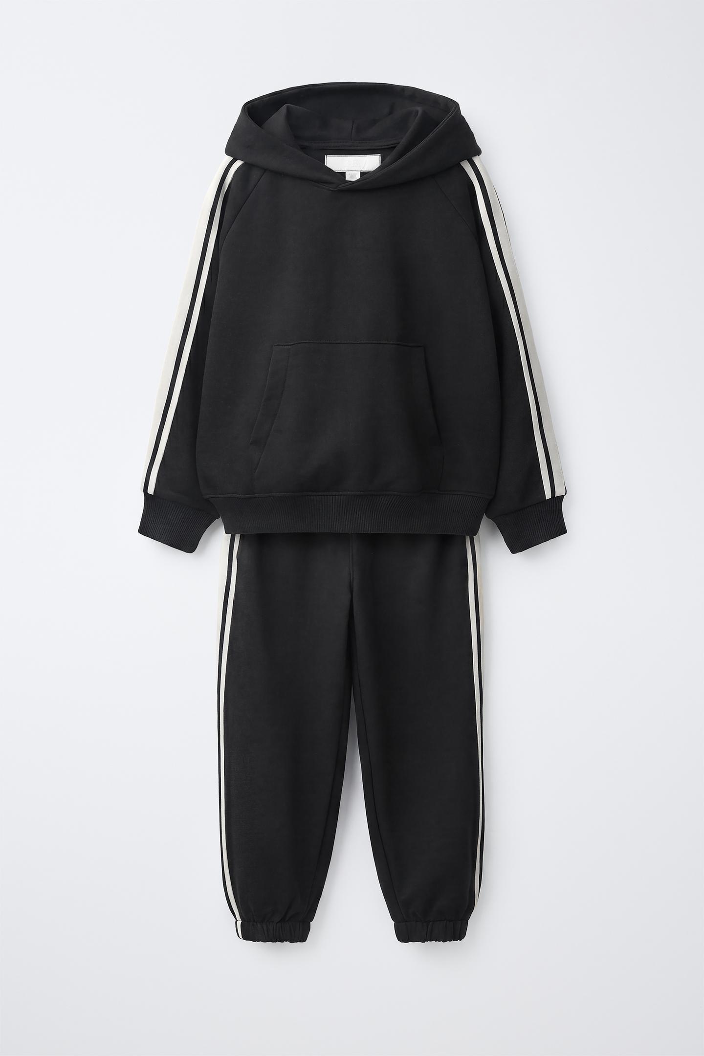 Детский комплект Zara Hoodie and Side-Stripe Pants Set, цвет: Чёрный