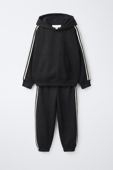 HOODIE AND SIDE STRIPE JOGGER SET - Black by Zara - Image 0