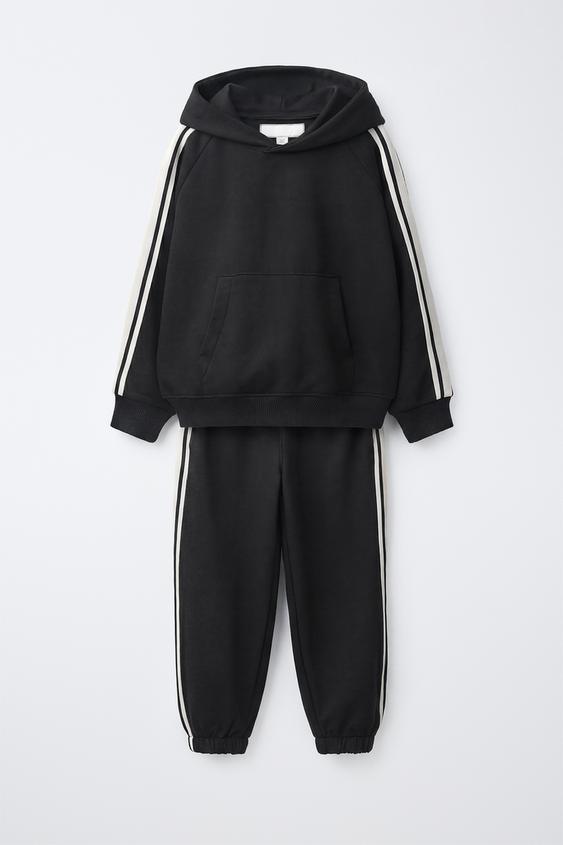 HOODED SWEATSHIRT AND STRIPED JOGGERS SET - Black by Zara - Image 0
