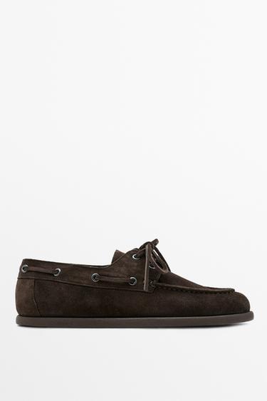 Zara Split leather deck shoes - Brown - Image 0