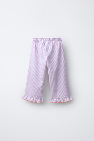 JUPE-CULOTTE À RAYURES, VOLANT ET PICOTS CONTRASTÉS - Mauve clair de Zara - Image 1