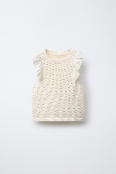 Zara LACE KNIT TOP - Ecru