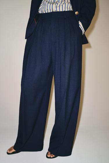 ШИРОКИЕ БРЮКИ С ЗАЩИПАМИ — ZW COLLECTION — ЯРКО-СИНИЙ от Zara