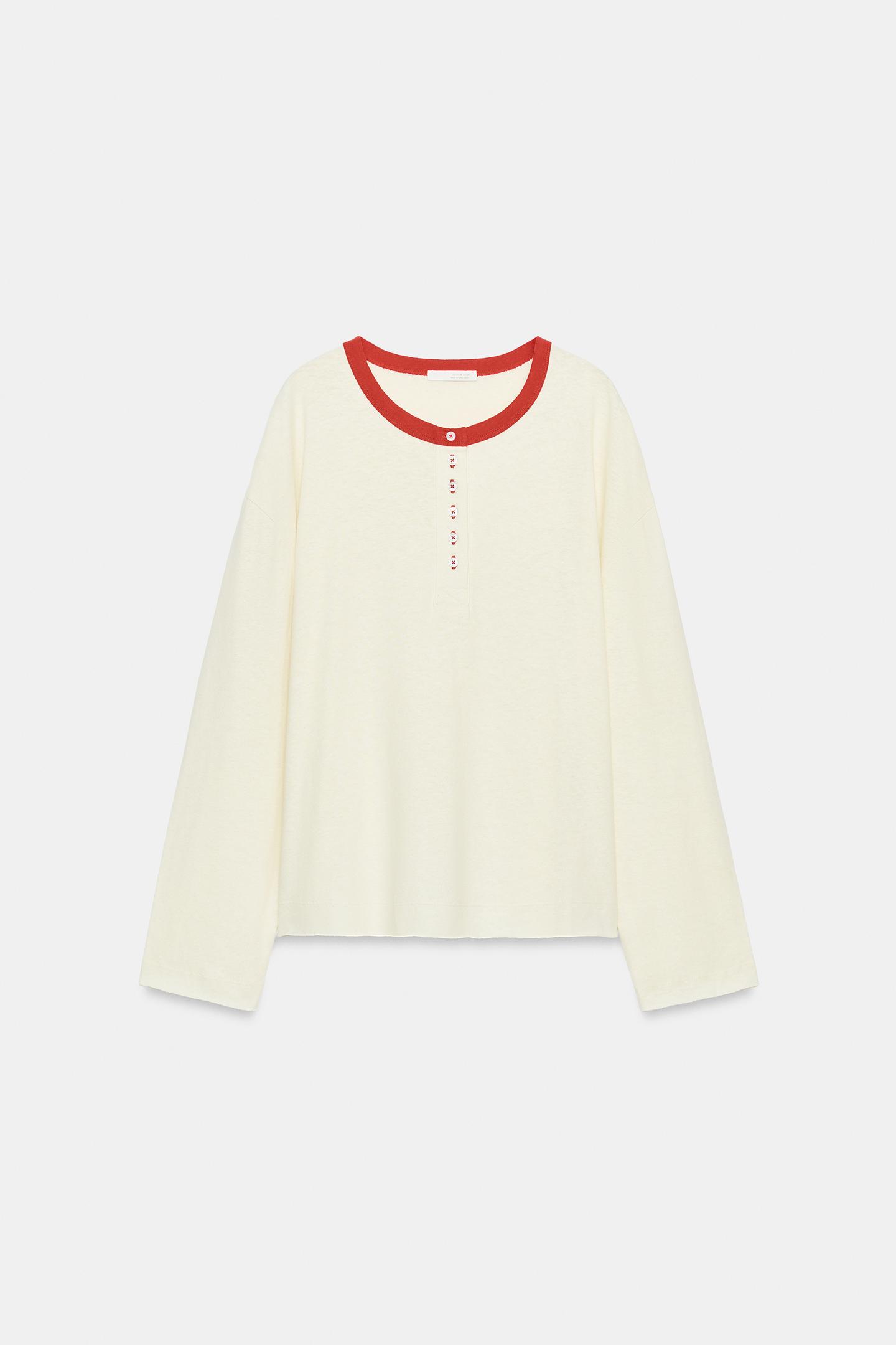 Женская футболка Zara Rustic Henley, цвет: Экрю — фото 5