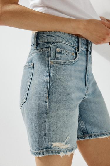 TRF MID-WAIST DENIM BERMUDA SHORTS - Blue / Grey by Zara