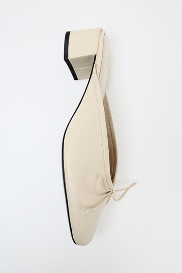 Zara 真皮蝴蝶結露跟芭蕾舞鞋 - 米白色