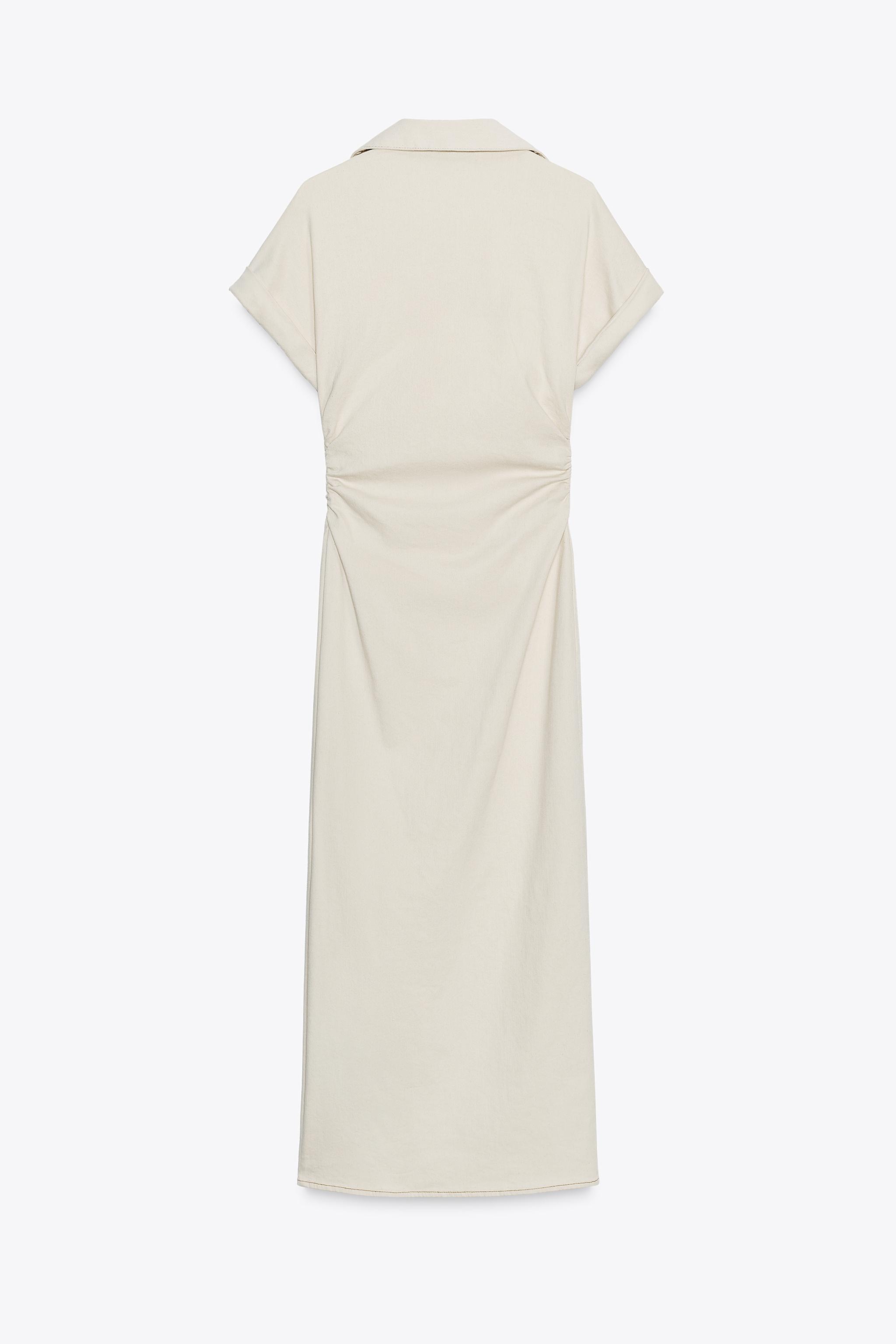 ZARA ウエストギャザー入りミディ丈ワンピース 8062/622 ウエストギャザー入りミディ丈ワンピース - エクリュ | ZARA