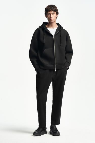 Zara 潛水布效果連帽運動衫 - 黑色