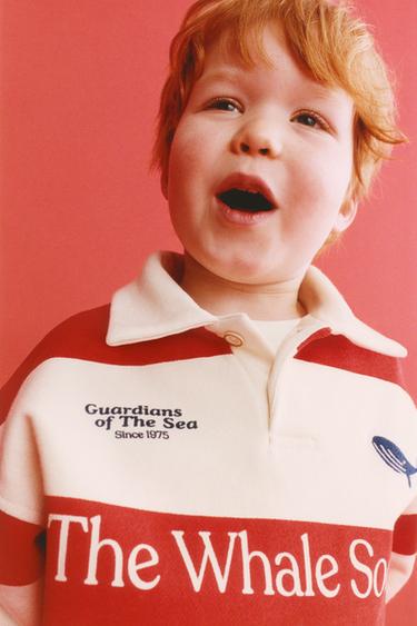 EMBROIDERED WHALE STRIPED POLO SHIRT - Red by Zara