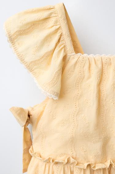 ROBE À LAÇAGES ET DENTELLE - Jaune de Zara - Image 2