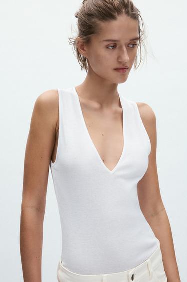 T-SHIRT AUS BAUMWOLLE - Cremefarben von Zara