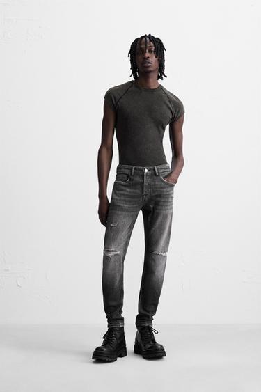 RIPPED SKINNY FIT JEANS - Grey by Zara