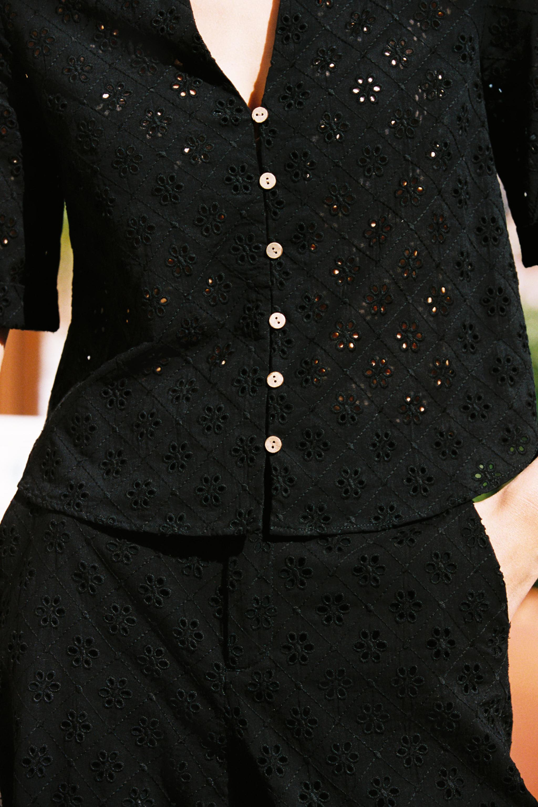 カットワーク刺繍入りシャツ - ブラック | ZARA Japan / 日本